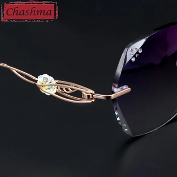 Chashma Titanium Mode Kvindelige Briller Diamant Trimmet Uindfattede Brillestel Kvinder Solbriller Farve Linser
