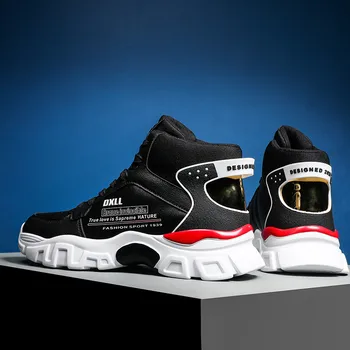 Mænd Fashion Casual Sko High Top ensfarvet Sneakers, lace up 2019New Ankomsten af Høj Kvalitet yrelsen sko Slid-Resistente Alsidig