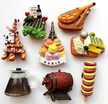 Frankrig, Paris Ko Macaron Tårn, Skinke Brød 3D-køleskabsmagneter Turisme Souvenir-Køleskab Magnetiske Klistermærker Gave