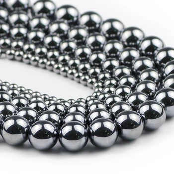 JHNBY Titanium HZ natursten 4/6/8/10/12MM Sort, Rund Afstandsstykker Løse perler til smykkefremstilling-armbånd-DIY Resultater 15inch