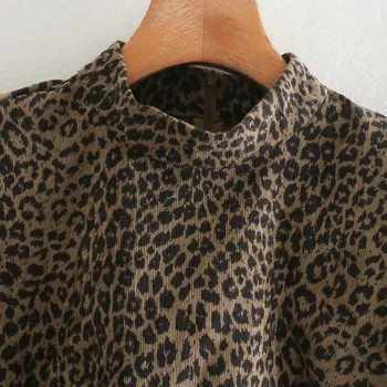 KUMSVAG Kvinder Sommeren Leopard Vintage Kjole 2020 Plisserede Lange Ærmer Print Kvindelige Elegante Fløjlsbukser Street Mini Kjoler Vestidos