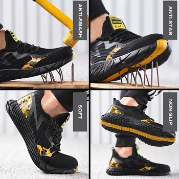 2020 Mænds sikkerhedssko Åndbar Udendørs Mænd Sko tåkappe af Stål Anti-smashing Punktering Bevis Konstruktion Sneakers Støvler