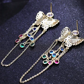 SINZRY hotsale elegante koreanske smykker, farverige cubic zircon butterfly kvast lang drop øreringe til kvinder