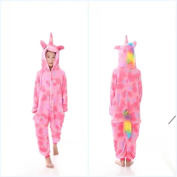 Flannel vinter pyjamas pink unicorn for piger tegnefilm dyr Hætteklædte nattøj onesie unicorn pyjamas 4-12-årige børn pyjama