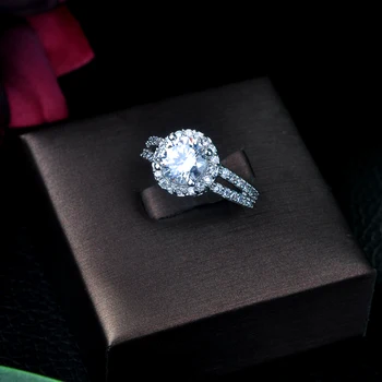 HIBRIDE Smukke Store Halo Engagement Ringe, Smykker, Sølv Farve, Runde Cubic Zirconia Mode Sona Ring for Kvinder R-144