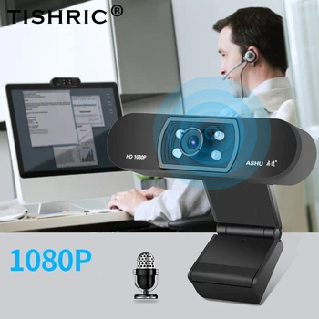 TISHRIC Web-Kamera, Mikrofon LED 1080P Auto/Manuel Fokus til Notebook/Computer Video Kamera Full Hd USB Webcam til PC Win10 XP2