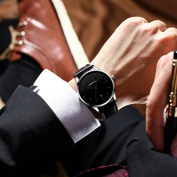 CRRJU Herre Ure Ultra-Tynd Minimalistiske Vandtæt-Mode armbåndsur til Mænd Unisex Kjole med Læder Band