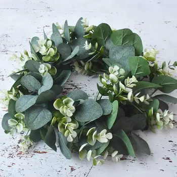 Eucalyptus krans Kunstige planter Baggrund Væg, vindue, dekorative Bryllup part forsyninger Gaver Diy Jul boligindretning