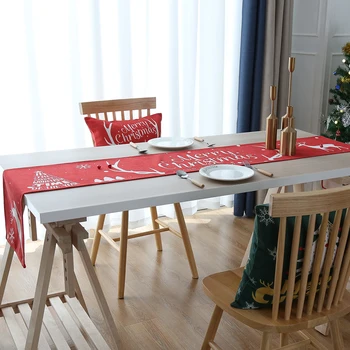 Glædelig Jul Tabel Flag-Polyester Elk Trykt Tabel Flag Jul Bordløber Dekorationer Til Køkken Hjem Xmas Pynt