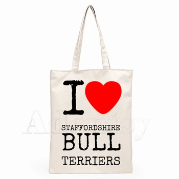 Taffordshire Bull Terrier Håndtaske Klud Lærred Totalisatorspil Taske Shopping Rejse Kvinder Øko Genanvendelige Skulder Shopper Tasker Bolsas De Tela