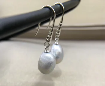 Grå perle øreringe i barok naturlige ferskvands perler, 925 sterling sølv, mine damer sølv øreringe