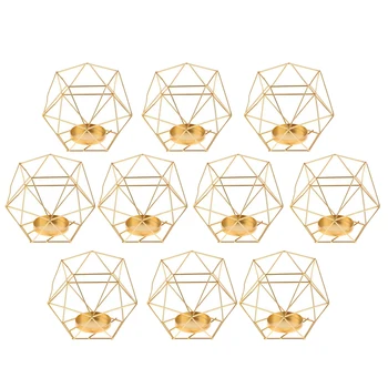 10 Stk 3D Geometrisk Design Guld Fyrfadsstage lysestage Vase Hjem Bordplade Kernen Bryllup Part Dekorationer Parter Ornament