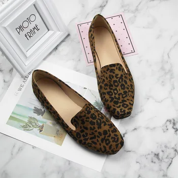 Nye retro firkantet hoved leopard flade sko store størrelse kvinder sko 40-44 komfortable vilde tendens flade sko små i størrelsen 33-35