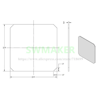 SWMAKER 219x219x3mm borosilikatglas plade med Bed Klip for Wanhao Duplikator i3 Anet A8, A6 MP Kaffefaciliteter Vælg 3D-Printere