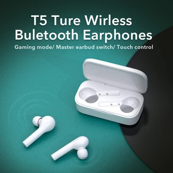 QCY T5 Bluetooth-5.0 Trådløse Hovedtelefoner Sport Kører Hovedtelefoner Touch Kontrol og Behagelig at Bære Med Dual Mic