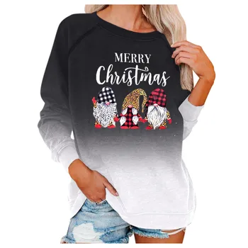 Glædelig Jul Print Colorblock Lange Ærmer Casual Sweatshirt Kvinder Rund Hals Unge Style Hoodie Toppe