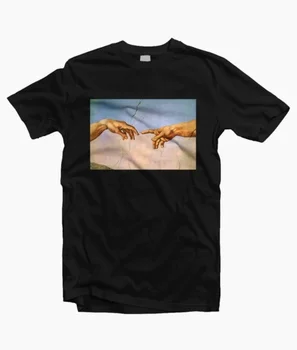HAHAYULE Sommer Mode Michelangelo Hænder Printet T-Shirt til Kvinder Tumblr Grunge Graphic Tee Afslappet Oversize Toppe Sort