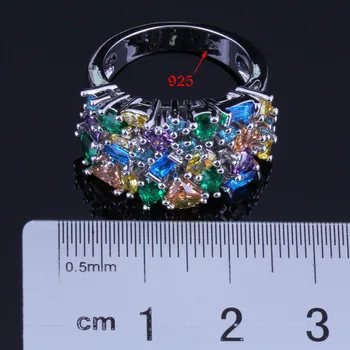 Yndefuld Multigem Flerfarvet Brun Cubic Zirconia Sølv Forgyldt Ring V0583