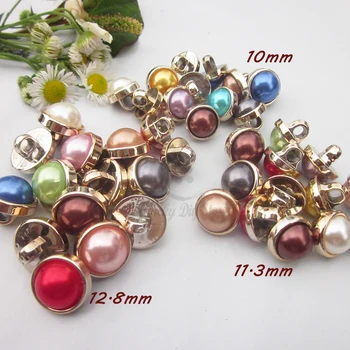 144pcs 12,8 mm / 11.3 mm / 10mm Høj kvalitet guld side farverige pearl mode knapper Boutique grundlæggende sy-pearl knapper forsyninger