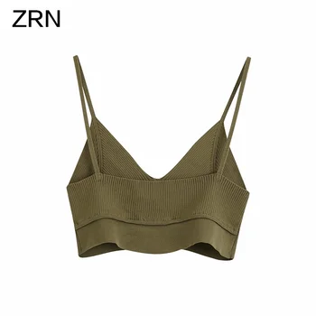 ZRN Tops Women Crop Top Sexy V-neck knitting Camisole Solid Summer Tank Tops Ladies Sleeveless Solid Strap Top Women