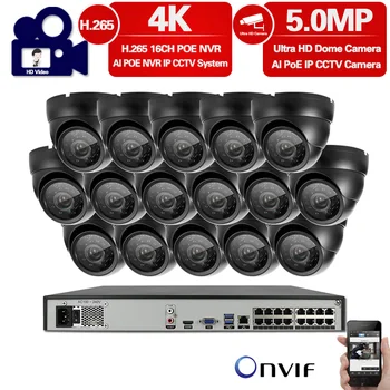 Ansigt Detection16CH 5MP POE NVR Sikkerhed Kamera System Kit H. 265 IP Dome Kamera Udendørs Vandtæt CCTV Videoovervågning Sæt