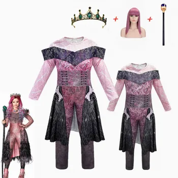 Piger/kvinder dronning betyde efterkommere 3 Mal & evie Cosplay Audrey Kostume Piger Halloween Fest Tøj 3D Jumpsuits+paryk+crown