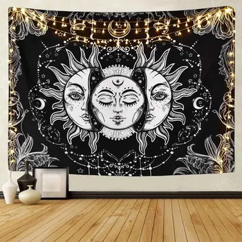 GOANG Sun Moon Sort tæppe væg hængende boheme-indretning hippie hekseri Psykedelisk tæppe tæppe strand mat gobeliner
