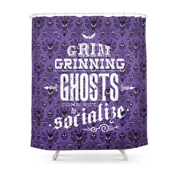 Haunted Mansion - Grim Grinende Spøgelser Badeforhæng Polyester Stof Badeværelse, Boligindretning Vandtæt Print Badeforhæng