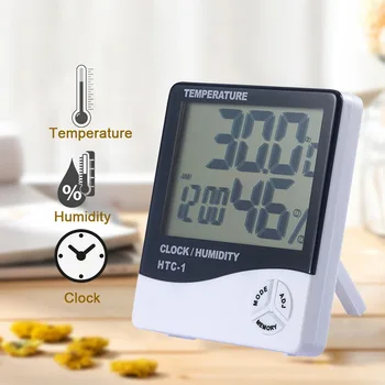 LCD-Digital vejrstation Termometer Hygrometer Home Office Indendørs Betalingsautomater Temperatur Luftfugtighed Meter Vækkeur Kalender