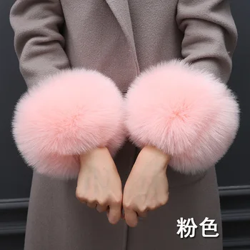 Manchet Fur-Cuff Handsker Vindtæt Armbånd Fox Fur Håndled Sæt Kvindelige Vinter Royal Blue, Pink