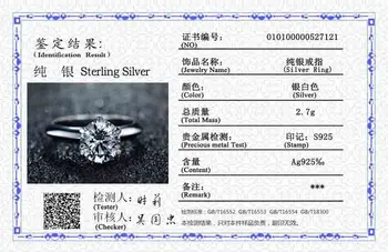 YANHUI Med Certifikat Sølv 925 Ring Luksus Hvid Guld Farve Solitaire 2ct Lab Diamant Engagement vielsesringe Gave Smykker
