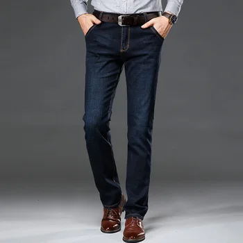 Mænds Klassiske Basic Jeans Business Casual Elastisk Slim Fit Denim Bukser Mandlige Mærke Bukser Sort Blå