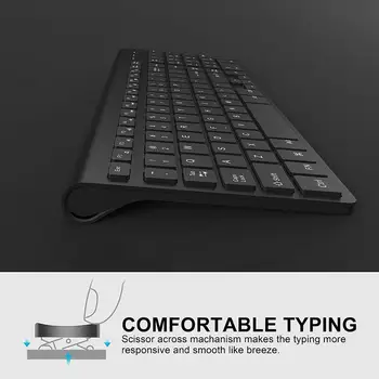Trådløs Mus og Tastatur Sæt Kompakt Med Numerisk Tastatur, Ergonomisk Roligt Design Med Indbygget Genopladeligt Batteri