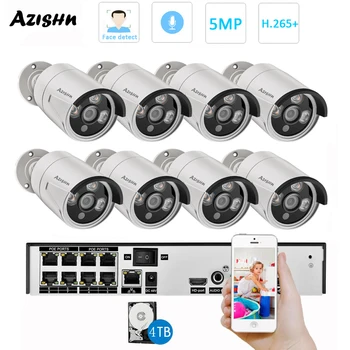 AZISHN H. 265 8CH 5MP POE Sikkerhed Kamera System Kit Lyd Registrere IP-Kamera IR Udendørs Vandtæt CCTV Videoovervågning NVR Sæt