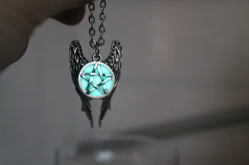 Nye Antikke Pentagram Pentacle englevinger Vedhæng Overnaturlige Halskæde Kvinder Smykker Lysende Halskæde lyser i MØRKE