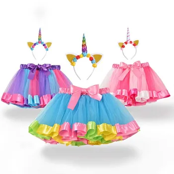 Piger Rainbow Tutu Skørter Med Unicorn Hovedbøjle Børn Tyl Nederdel For 0-7Years Børn Ballet Dans Nederdele Pricess Tutus