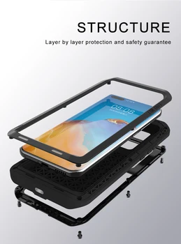 Kærlighed Mei For Huawei P40 / P40 Pro Metal Aluminium Rustninger Stødsikkert Tunge Sag protective Cover+Gorilla Glas