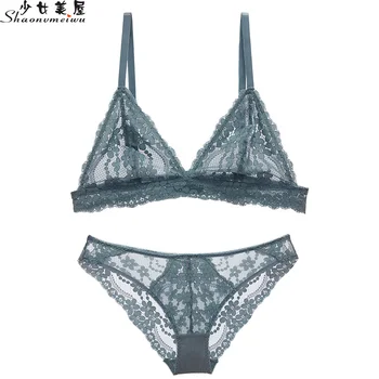 Shaonvmeiwu fransk sexy lace ultra-tynd gennemsigtig bh uden stål ring bra kvinder undertøj trekant cup