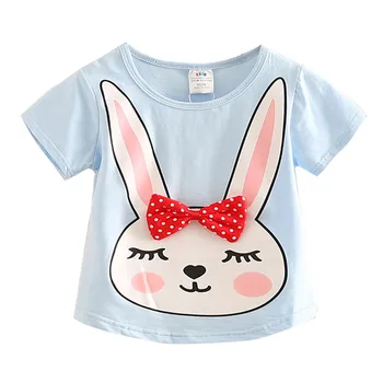 2020 Sommer 2 3 4-10 År Børn Fødselsdag Tøj Dejlige Sjove Kanin Print Bue Baby Korte Ærmer Børn Piger Tegneserie T-Shirt