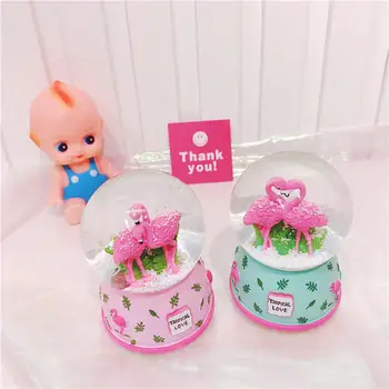 Pink Flamingo 3D Sne krystalkugle Music Box Glass Glitter 3 X 5 Tommer Bedste Gave Til Kæreste, Baby Piger Music Box