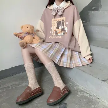 Japansk efterår og vinter nye hoodies for teen piger studerende, kawaii lolita hoodie farve matchende løs gotiske tendens hætteklædte