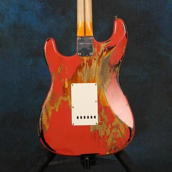 Hot Red color Relics Electric Guitar,Relics by hands. pickups,maple fingerboard.handmade 6 stings guitar.