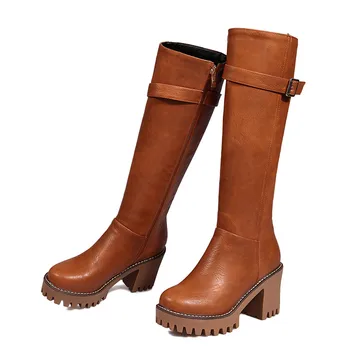 ASUMER stor størrelse 34-43 efterår og vinter støvler kvinder rund tå zip-platform høje hæle sko spænde knæhøje støvler kvinder 2020 ny