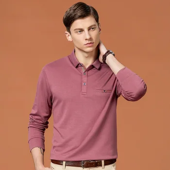 Mænd Fashion Casual Polo-Shirt I Bomuld 2020 Foråret Efteråret Nye Lange Ærmer Polo Shirt Mænd Business Ensfarvet Polo Shirt Mænd