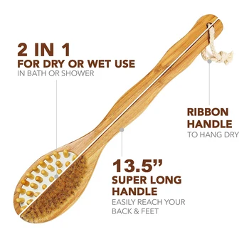 35 cm 2-i-1 Badeværelse Krop Børster Naturlige Børster Badekar med Bruser Børste Lange Håndtag Træ-Massage Børster SPA Kvinde Mand hudpleje
