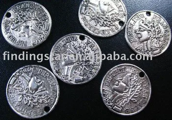 GRATIS FORSENDELSE 180pcs Tibetansk sølv mønt runde charme 19mm A740