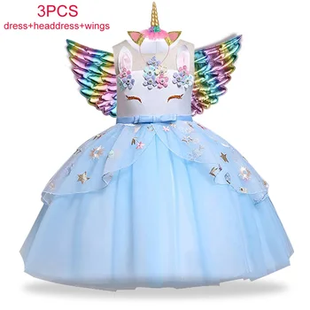 2020 Sommeren Nye Flower Girl Unicorn Dress Halloween Party Prinsesse Kjole Kostume Til Børn Piger Kjoler Tøj Vestidos 2-10 År