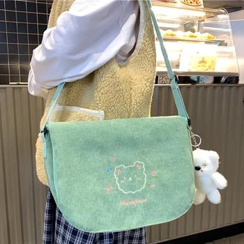 Koreanere Preppy stil Søde pige Skrå skulder taske Japansk Fløjlsbukser Studerende skoletaske Vandtæt harajuku taske Fashionable pige