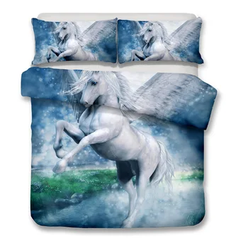 2/3stk 3D Hest Unicorn Blød Polyester sengetøj Sæt Til Voksne Duvetcover Med Pudebetræk, Queen, king Trykt Bedcloths sj187