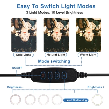 PYNSSEU 16cm/26cm LED Selfie Ring Lys med Stativ, USB-Selfie Lys Ring Lampe Fotografering Ring Lys til Youtube Live Stream